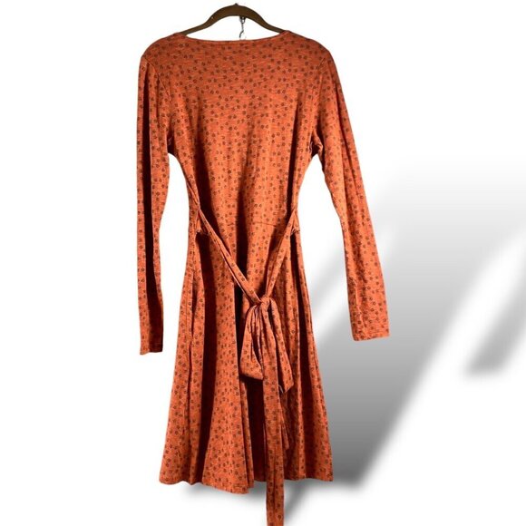 Toad & Co Cue Wrap Dress Womens S Rust Ditsy Floral LS Pocket Stretch Slub Midi - Picture 5 of 10